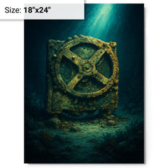 Antikythera mechanism under seabed light metal print on a plain backdrop in size 18"x24".