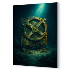 Antikythera mechanism under seabed light metal print mockup