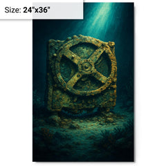 Antikythera mechanism under seabed light metal print on a plain backdrop in size 24"x36".