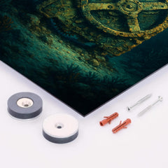 Antikythera mechanism under seabed light metal print mockup