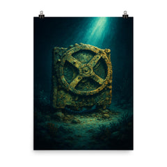 Antikythera mechanism under seabed light poster on a plain backdrop in size 8"x10".