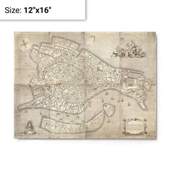 Antique Venice 1729 Map metal print on a plain backdrop in size 12"x16".