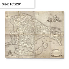 Antique Venice 1729 Map metal print on a plain backdrop in size 16"x20".