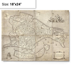 Antique Venice 1729 Map metal print on a plain backdrop in size 18"x24".
