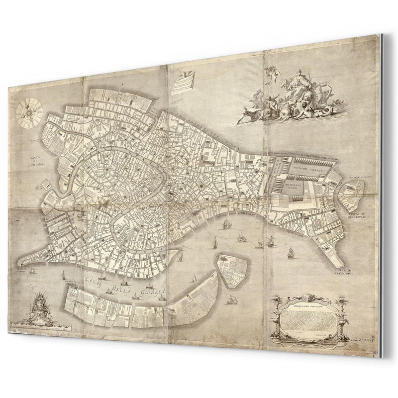 Antique Venice 1729 Map metal print mockup