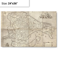Antique Venice 1729 Map metal print on a plain backdrop in size 24"x36".
