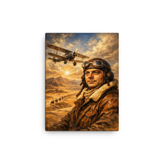 Antoine de Saint Exupery over desert mail route canvas print on a plain backdrop in size 12"x16".
