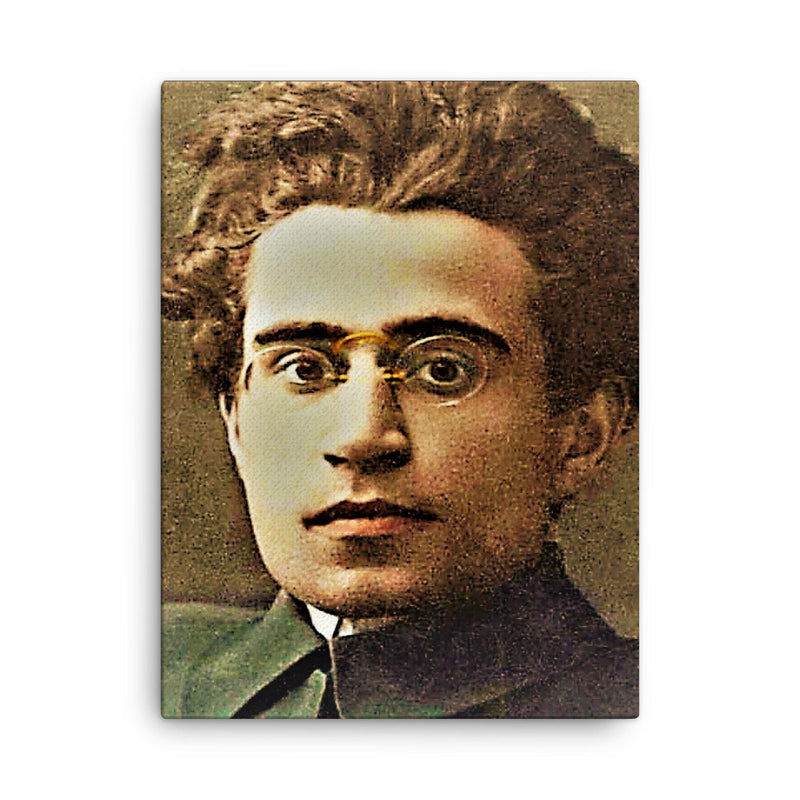 Antonio Gramsci canvas print on a plain backdrop in size 18