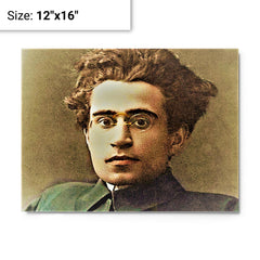 Antonio Gramsci metal print on a plain backdrop in size 12"x16".