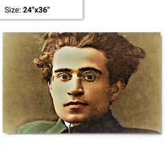Antonio Gramsci metal print on a plain backdrop in size 24"x36".