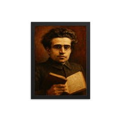 Antonio Gramsci prison notebook close up portrait framed print on a plain backdrop in size 12"x16".