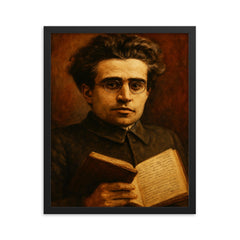 Antonio Gramsci prison notebook close up portrait framed print on a plain backdrop in size 16"x20".