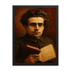 Antonio Gramsci prison notebook close up portrait framed print on a plain backdrop in size 18"x24".