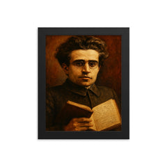 Antonio Gramsci prison notebook close up portrait framed print on a plain backdrop in size 8"x10".