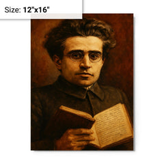 Antonio Gramsci prison notebook close up portrait metal print on a plain backdrop in size 12"x16".