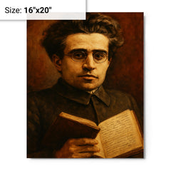 Antonio Gramsci prison notebook close up portrait metal print on a plain backdrop in size 16"x20".
