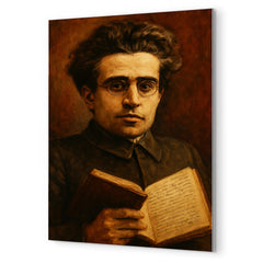 Antonio Gramsci prison notebook close up portrait metal print mockup