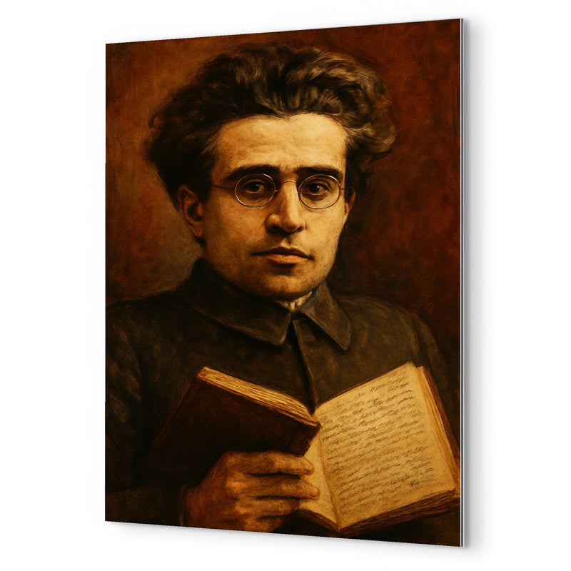 Antonio Gramsci prison notebook close up portrait metal print mockup