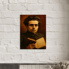 Antonio Gramsci prison notebook close up portrait metal print mockup
