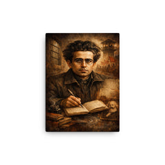 Antonio Gramsci prison notebook portrait canvas print on a plain backdrop in size 12"x16".