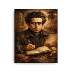 Antonio Gramsci prison notebook portrait canvas print on a plain backdrop in size 16"x20".