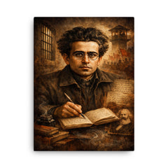 Antonio Gramsci prison notebook portrait canvas print on a plain backdrop in size 18"x24".