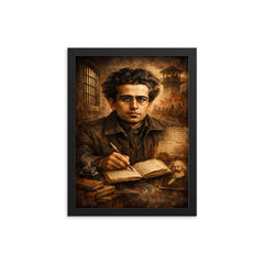 Antonio Gramsci prison notebook portrait framed print on a plain backdrop in size 12"x16".