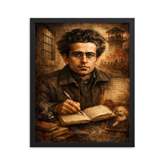 Antonio Gramsci prison notebook portrait framed print on a plain backdrop in size 16"x20".
