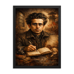 Antonio Gramsci prison notebook portrait framed print on a plain backdrop in size 18"x24".