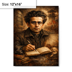 Antonio Gramsci prison notebook portrait metal print on a plain backdrop in size 12"x16".