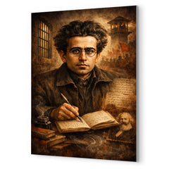 Antonio Gramsci prison notebook portrait metal print mockup