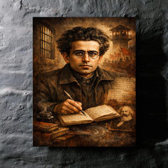 Antonio Gramsci prison notebook portrait metal print mockup