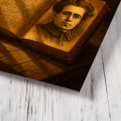 Antonio Gramsci prison notebooks and barred light metal print mockup