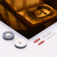 Antonio Gramsci prison notebooks and barred light metal print mockup