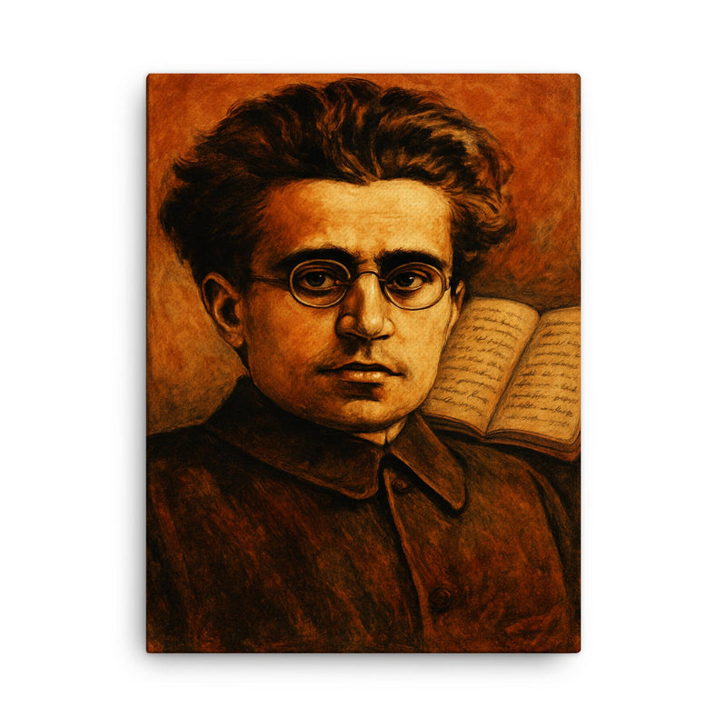 Antonio Gramsci prison notebooks close up portrait canvas print on a plain backdrop in size 18