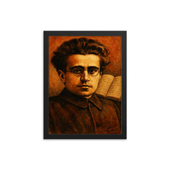 Antonio Gramsci prison notebooks close up portrait framed print on a plain backdrop in size 12"x16".