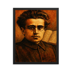 Antonio Gramsci prison notebooks close up portrait framed print on a plain backdrop in size 16"x20".