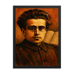 Antonio Gramsci prison notebooks close up portrait framed print on a plain backdrop in size 18"x24".