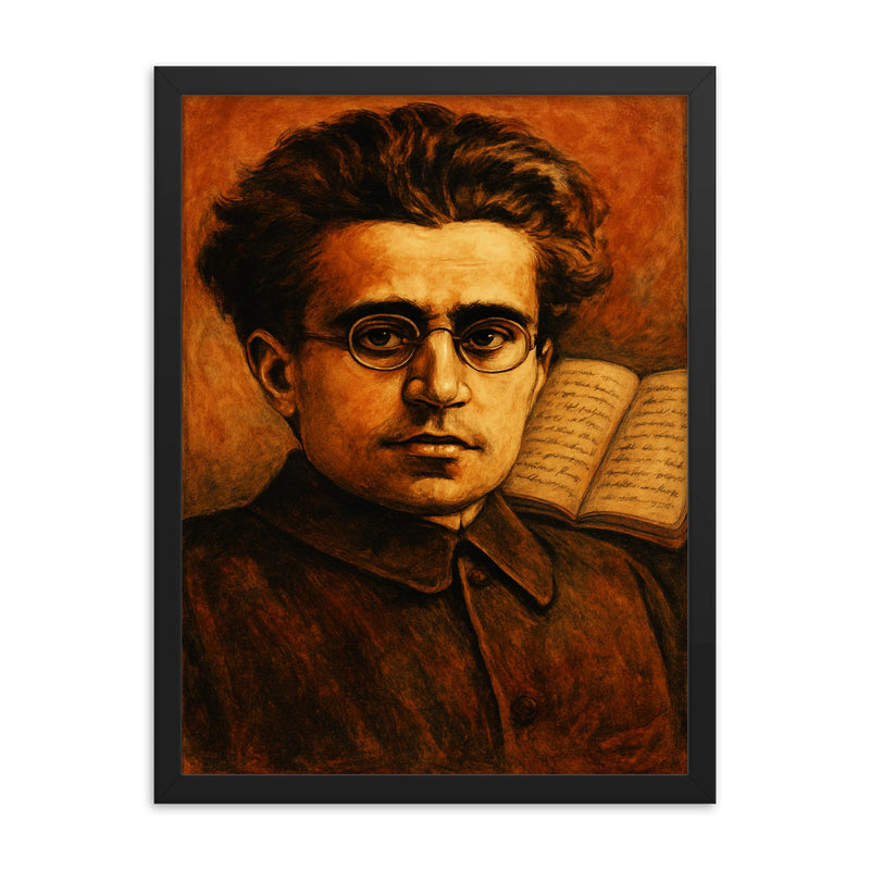 Antonio Gramsci prison notebooks close up portrait framed print on a plain backdrop in size 18