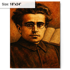Antonio Gramsci prison notebooks close up portrait metal print on a plain backdrop in size 18"x24".