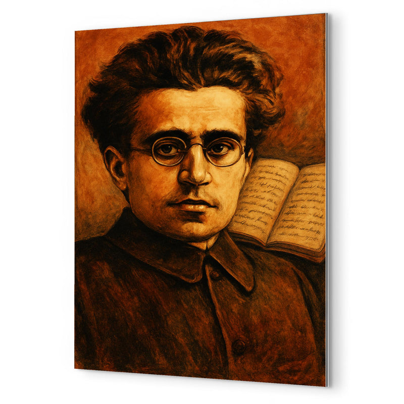 Antonio Gramsci prison notebooks close up portrait metal print mockup