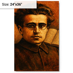 Antonio Gramsci prison notebooks close up portrait metal print on a plain backdrop in size 24"x36".