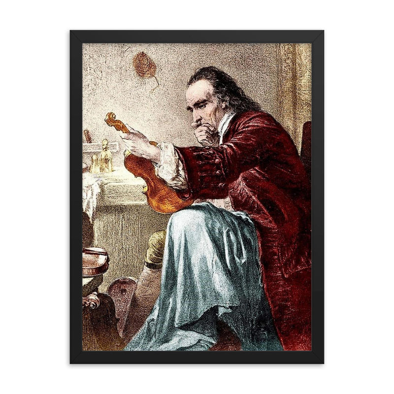 Antonio Stradivari framed print on a plain backdrop in size 18