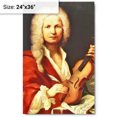 Antonio Vivaldi metal print on a plain backdrop in size 24"x36".