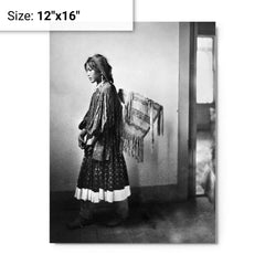 Apache girl with basket metal print on a plain backdrop in size 12"x16".