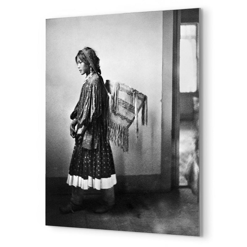 Apache girl with basket metal print mockup