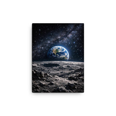 Apollo 8 Earthrise over lunar desolation canvas print on a plain backdrop in size 12"x16".