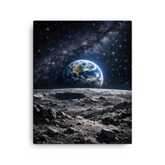 Apollo 8 Earthrise over lunar desolation canvas print on a plain backdrop in size 16"x20".