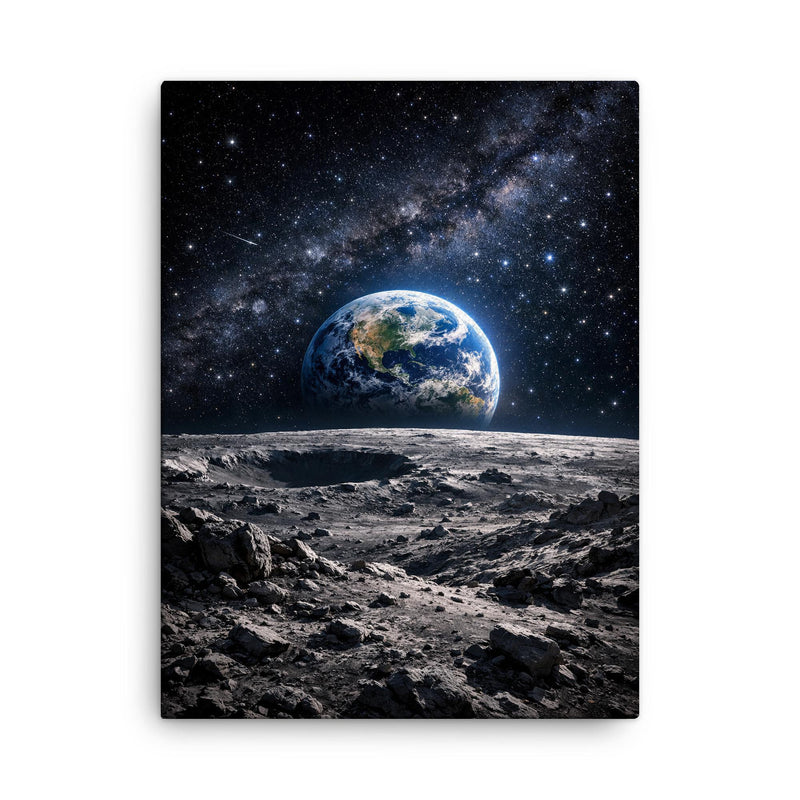 Apollo 8 Earthrise over lunar desolation canvas print on a plain backdrop in size 18