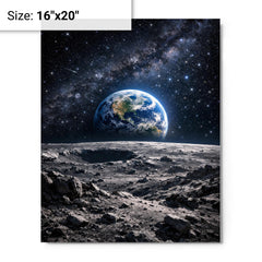 Apollo 8 Earthrise over lunar desolation metal print on a plain backdrop in size 16"x20".
